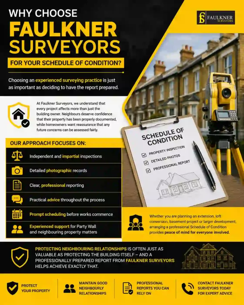 Schedule of Condition: What It Is and Why It Protects Both Neighbours 3 Why Choose Faulkner Surveyors for Your Schedule of Condition Watford?